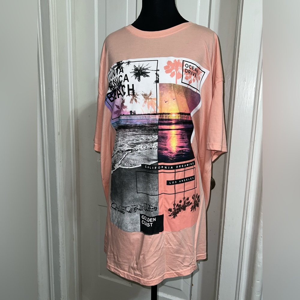 Vibe Coral Graphic Tee 3XL Men's beach summer long pink soft ocean‎ drive womens